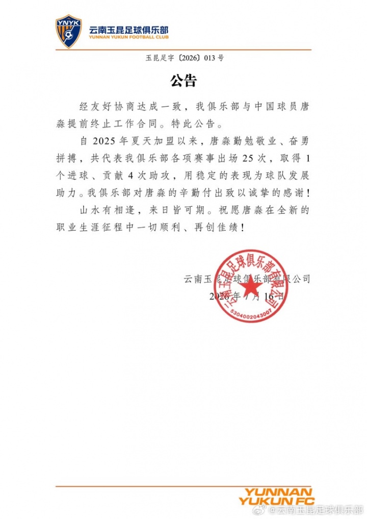 官方：35岁边卫唐淼自由身加盟深圳新鹏城，补齐右路短板